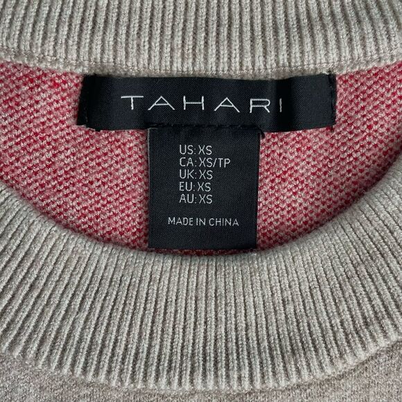Tahari Love Hearts Crew Neck Sweater Tan Red Size XS - Picture 6 of 9